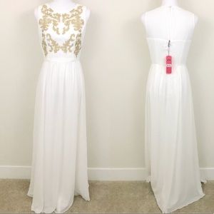 Chi Chi London white and gold maxi dress